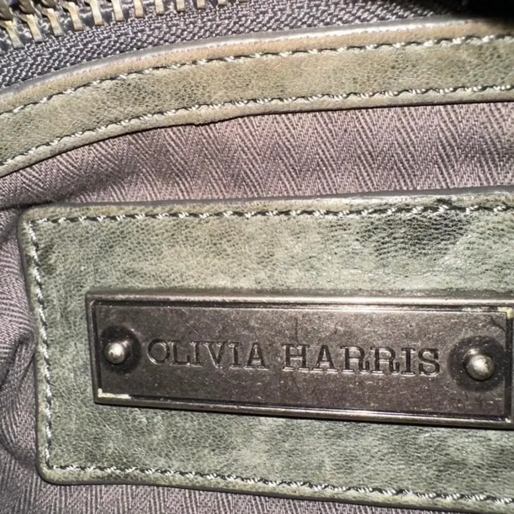 Olivia Harris Olive Green Genuine Leather City Satchel Boho Moto Bag